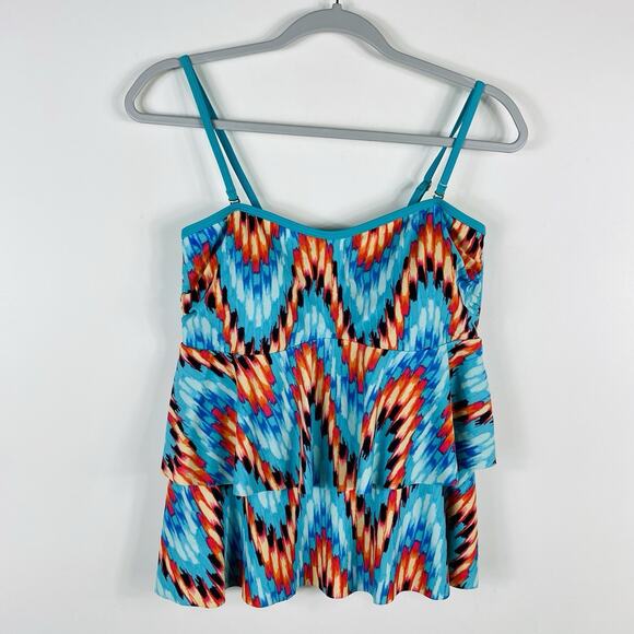 Venus Size 10 Printed Ruffle Tankini Swim Top Blue Orange - Picture 1 of 4